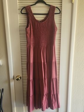Smocked Viscose Blend Maxi Dress Sleeveless With Tiered Skirt